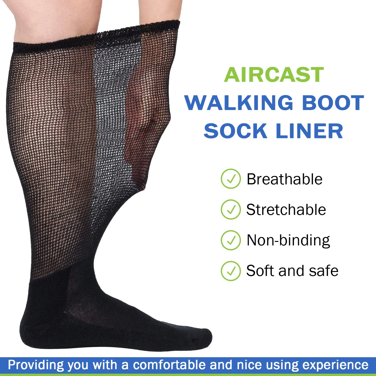 4 Packs High-Top Orthopedics Tube Socks for Fracture Boot Cast Replacement Socks Liner for Air Cam Walkers Boots Surgical Leg Cover 2BLK/2WHI 10-13