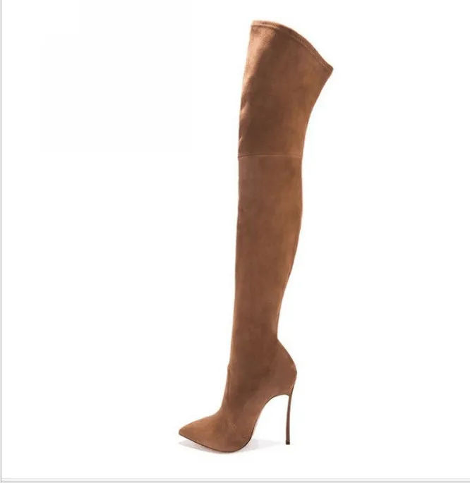 Autumn And Winter Boots Elastic Knee High Pointed Heel Women's Boots