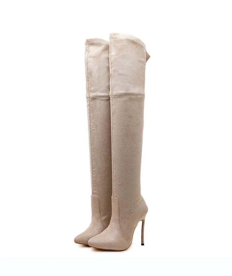 Autumn And Winter Boots Elastic Knee High Pointed Heel Women's Boots
