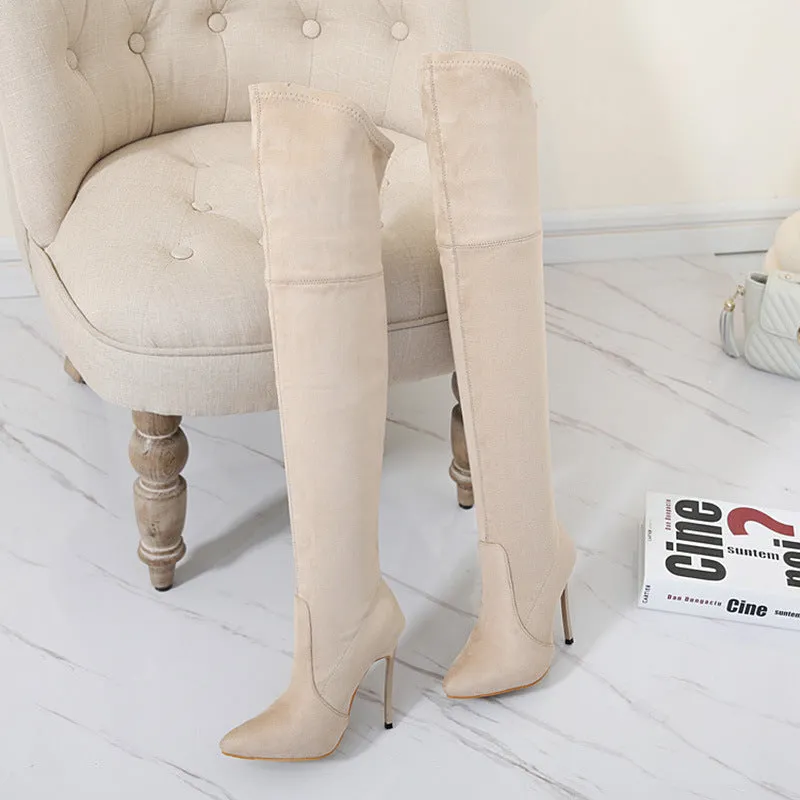 Autumn And Winter Boots Elastic Knee High Pointed Heel Women's Boots