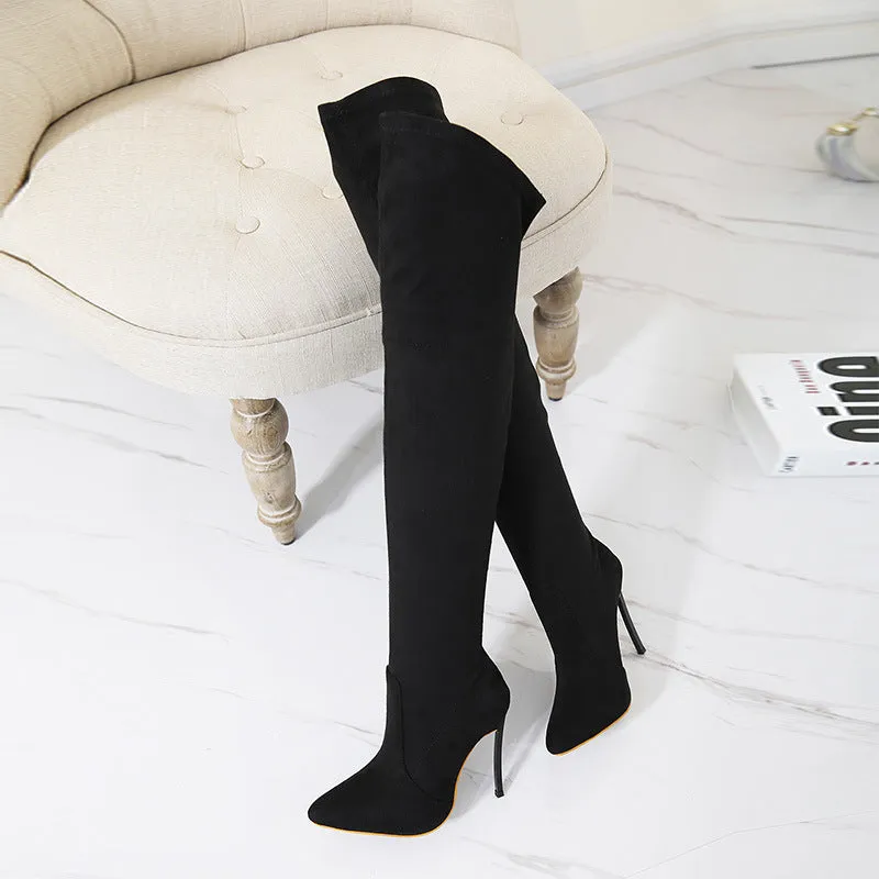 Autumn And Winter Boots Elastic Knee High Pointed Heel Women's Boots