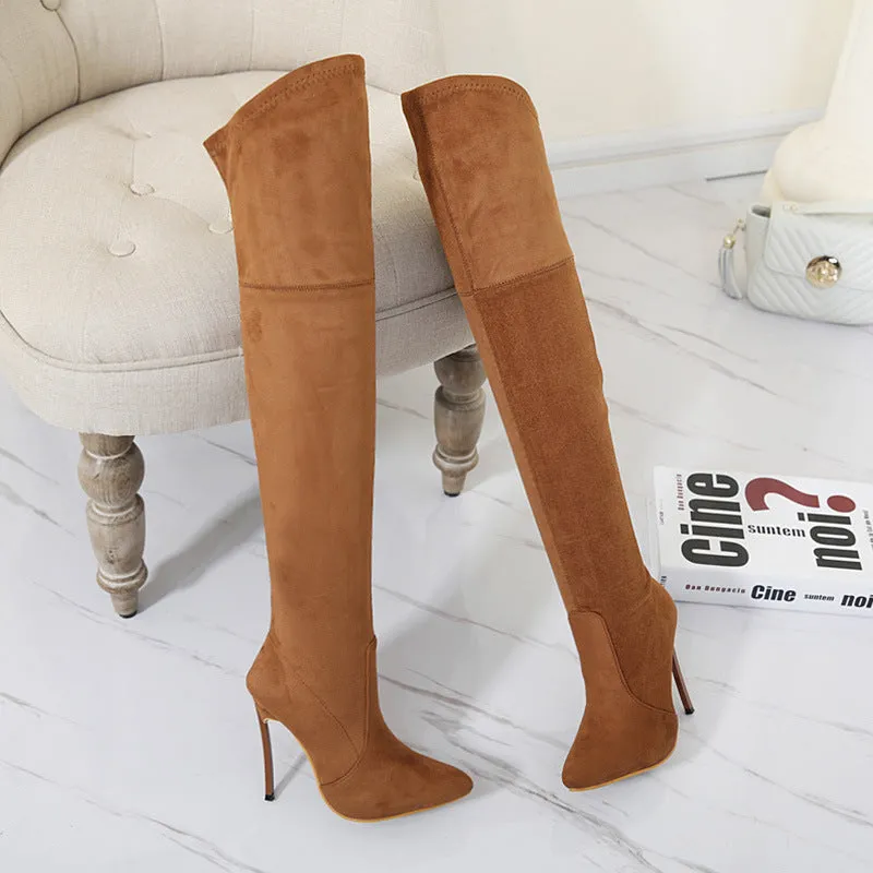 Autumn And Winter Boots Elastic Knee High Pointed Heel Women's Boots