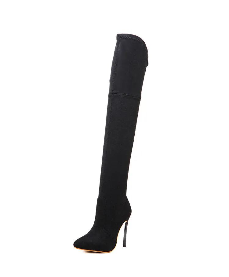 Autumn And Winter Boots Elastic Knee High Pointed Heel Women's Boots