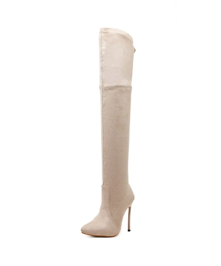 Autumn And Winter Boots Elastic Knee High Pointed Heel Women's Boots