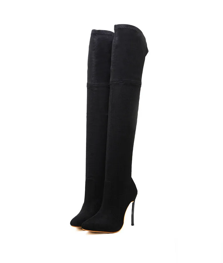 Autumn And Winter Boots Elastic Knee High Pointed Heel Women's Boots