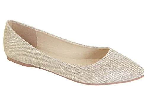 BellaMarie Angie-28 Classic Pointy Toe Ballet Flat Shoes Champagne Gold Glitter (6 M US)