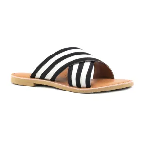 Black & White Striped Slip-on Flat Sandal