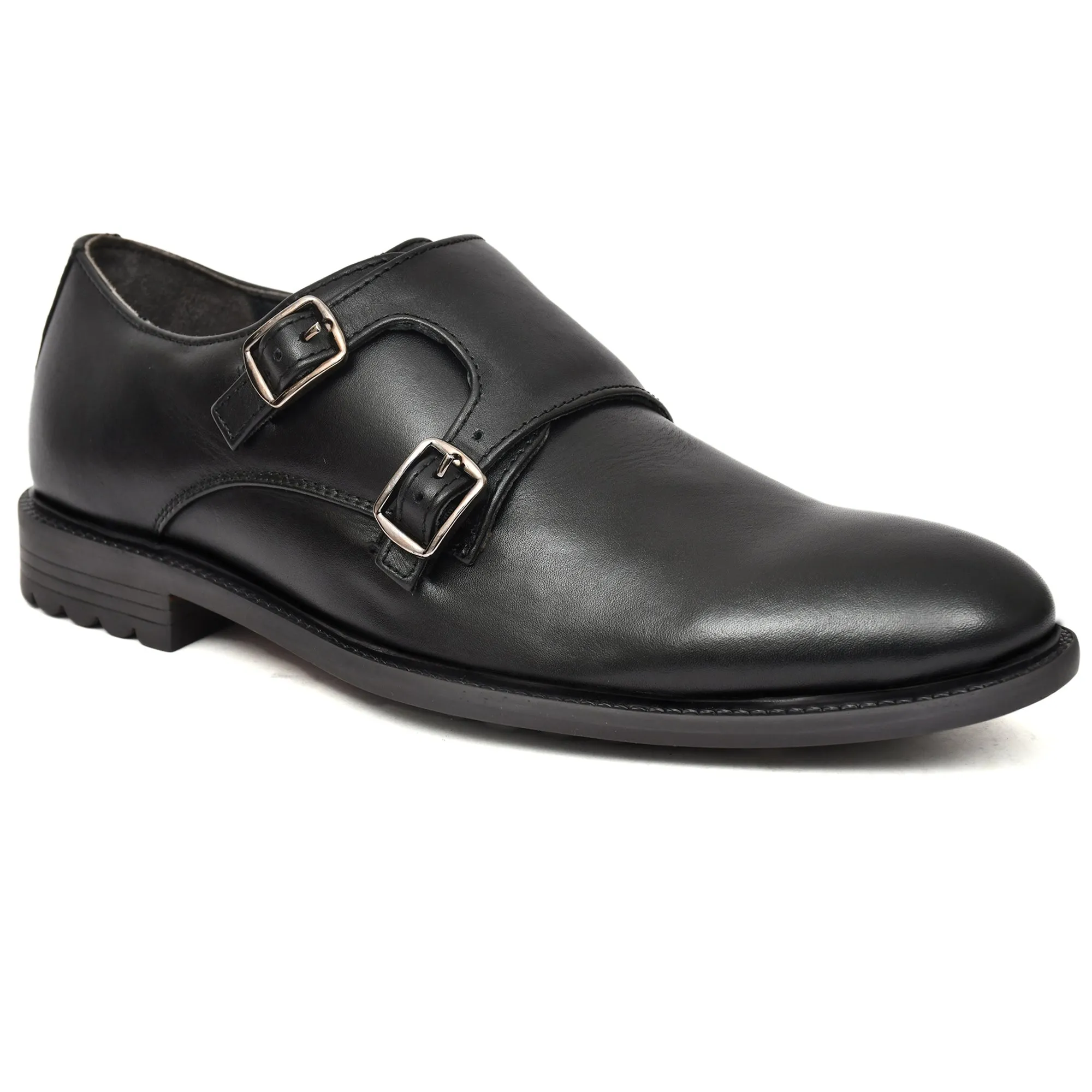 Black Double Strap Monk Shoes