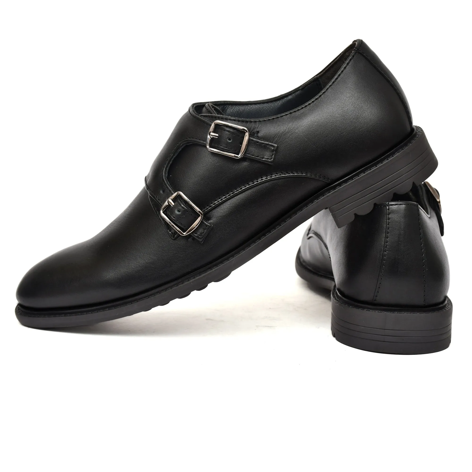 Black Double Strap Monk Shoes