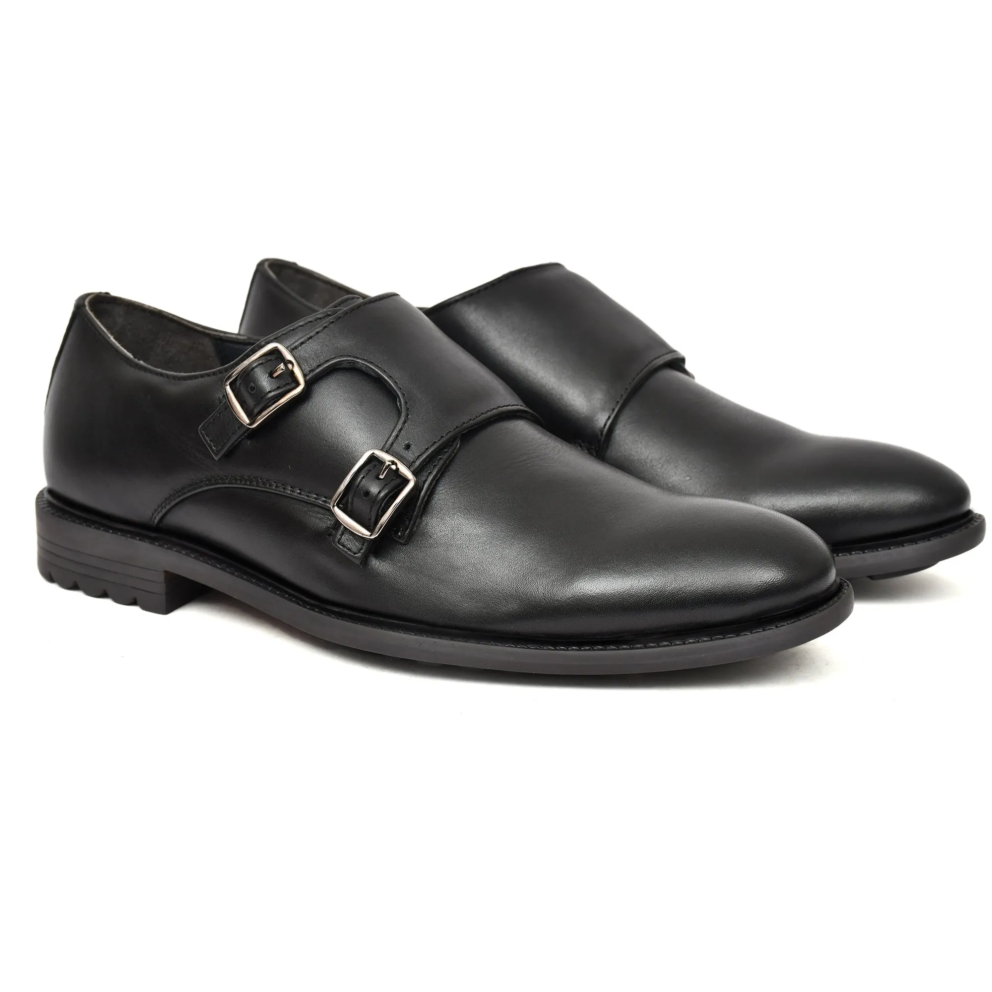 Black Double Strap Monk Shoes