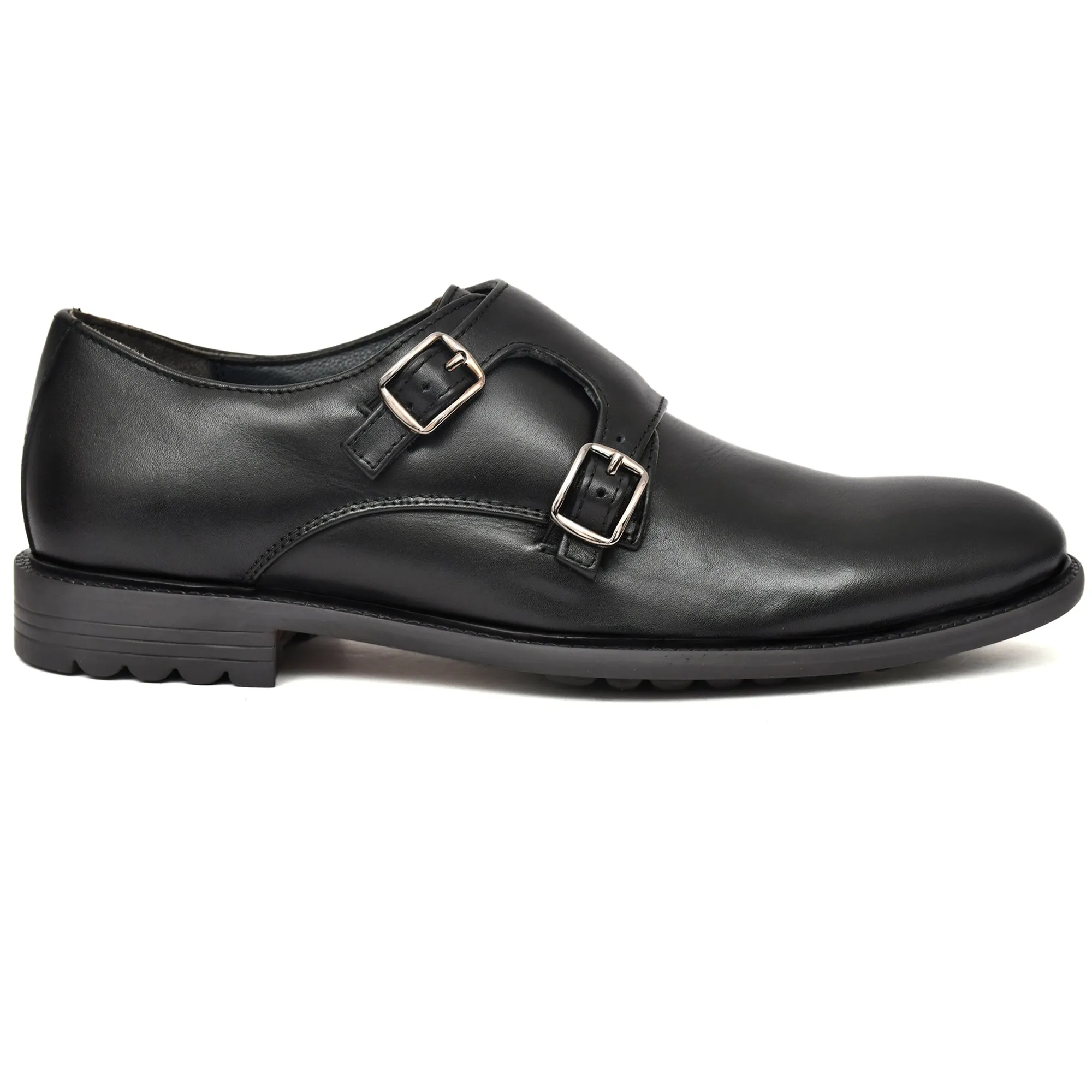 Black Double Strap Monk Shoes
