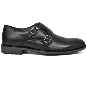 Black Double Strap Monk Shoes
