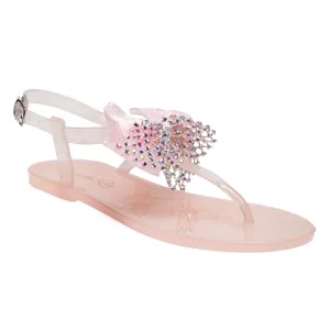 Bow-tie T Strap Flat Sandals in Nude