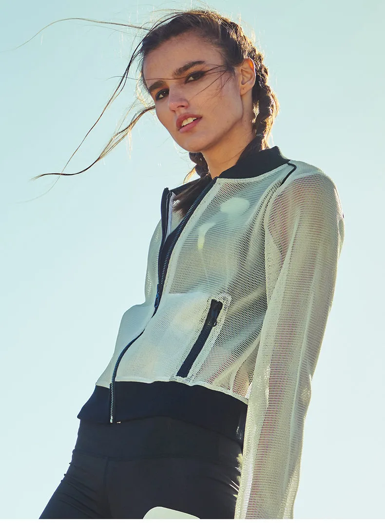 CAGGEEN BOMBER JACKET IN WHITE BREATHABLE MESH
