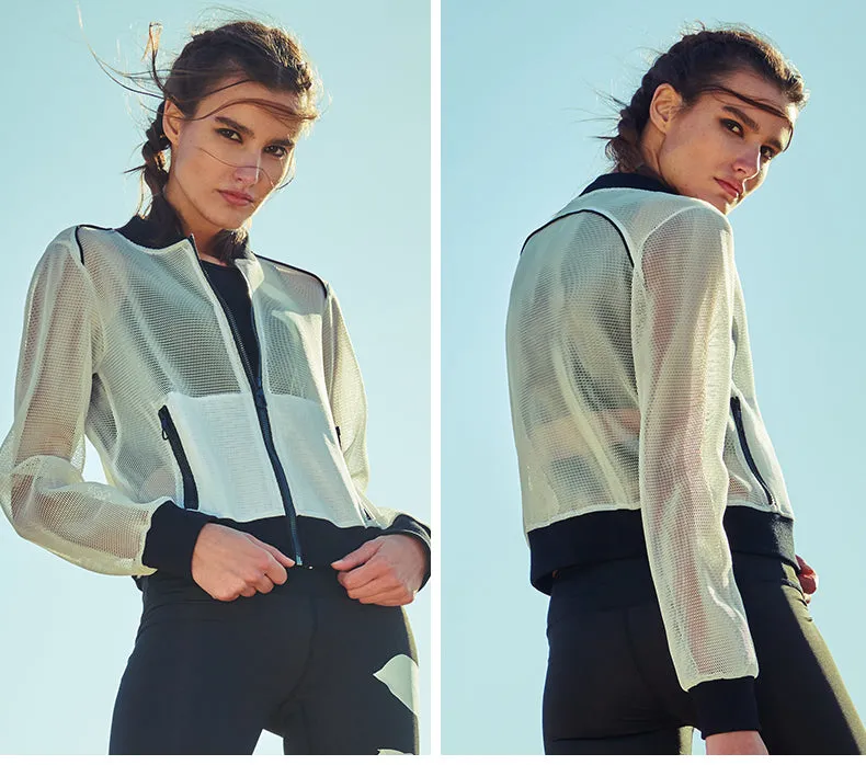 CAGGEEN BOMBER JACKET IN WHITE BREATHABLE MESH
