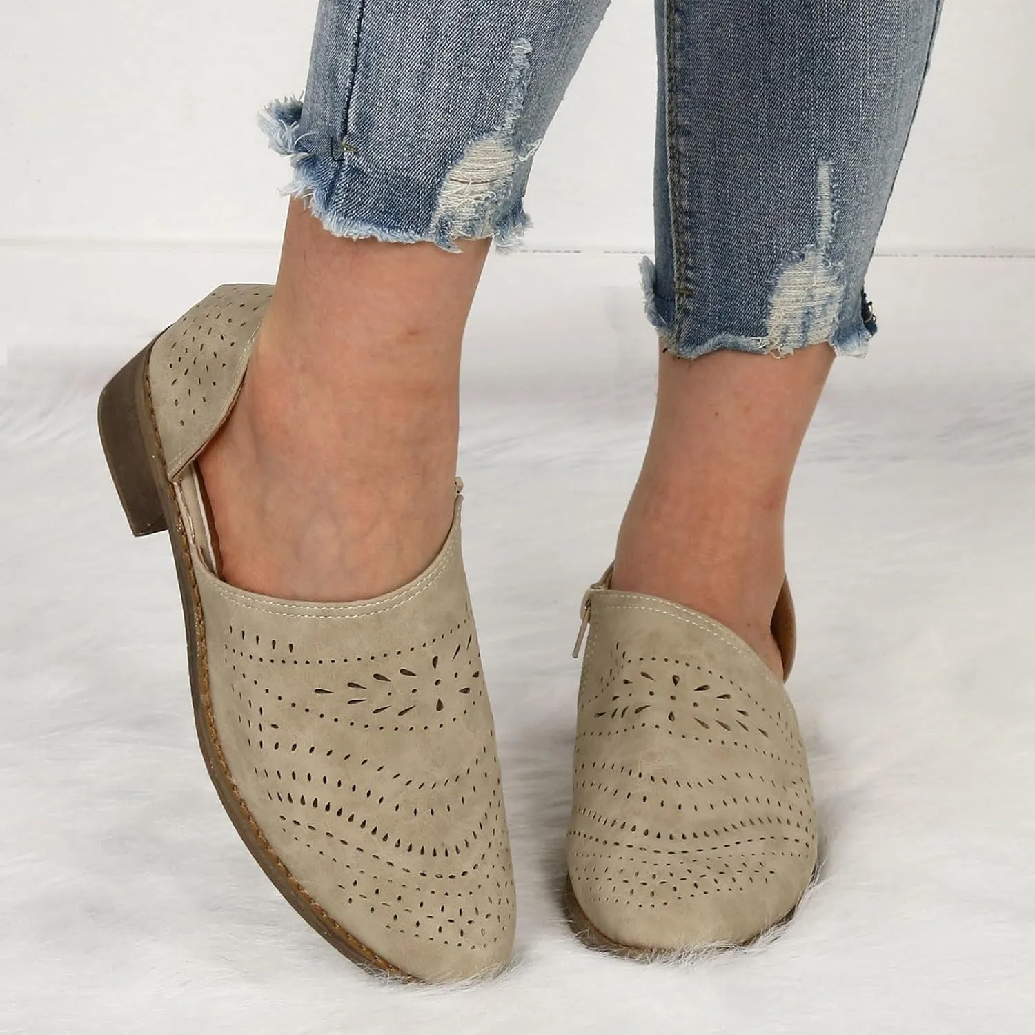 Fall Boots Womens Suede Ankle Boots Low Chunky Stacked Heel Comfy Almond Toe Casual Side V-Cut Slip On Short Boots