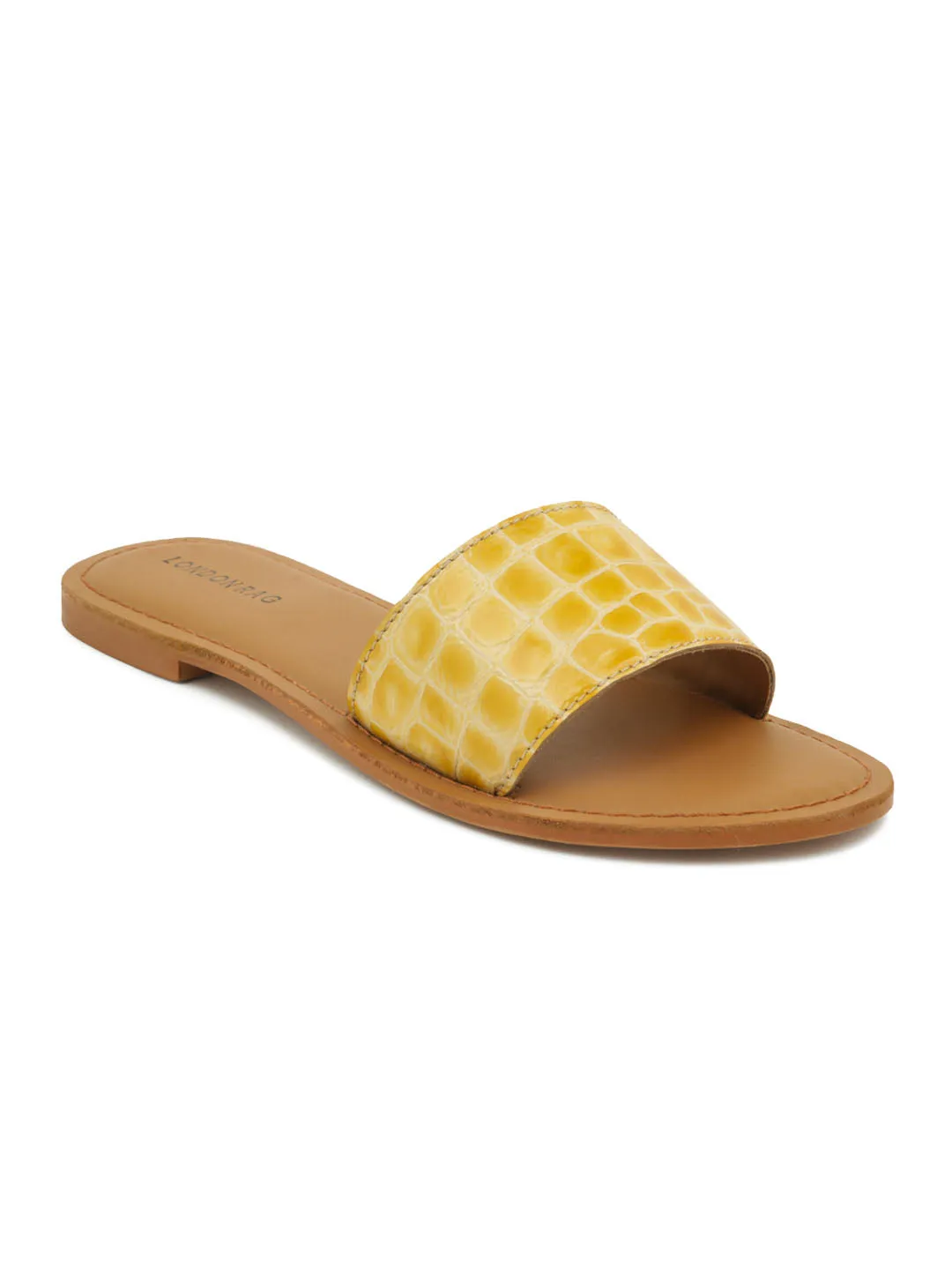 Mustard Croc Print Slip-On Sandal