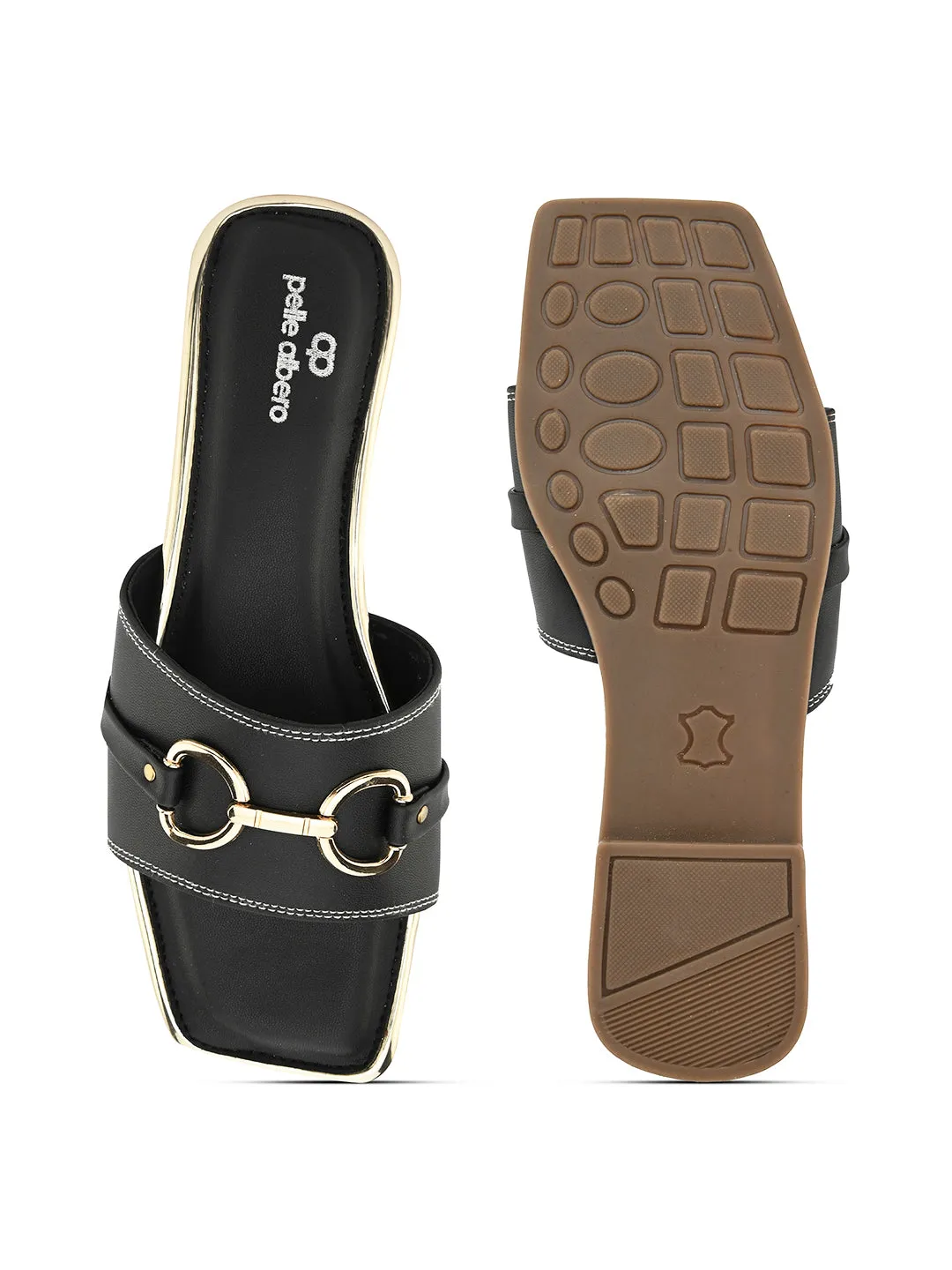 PELLE ALBERO Women Black Slip-On Flats Sandals