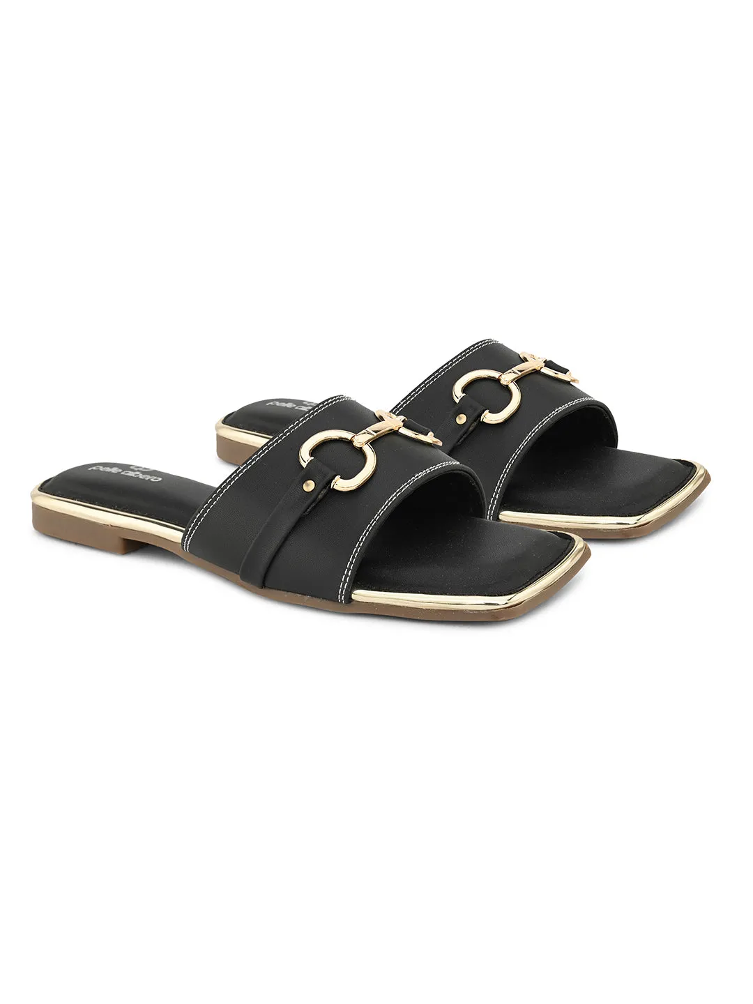 PELLE ALBERO Women Black Slip-On Flats Sandals