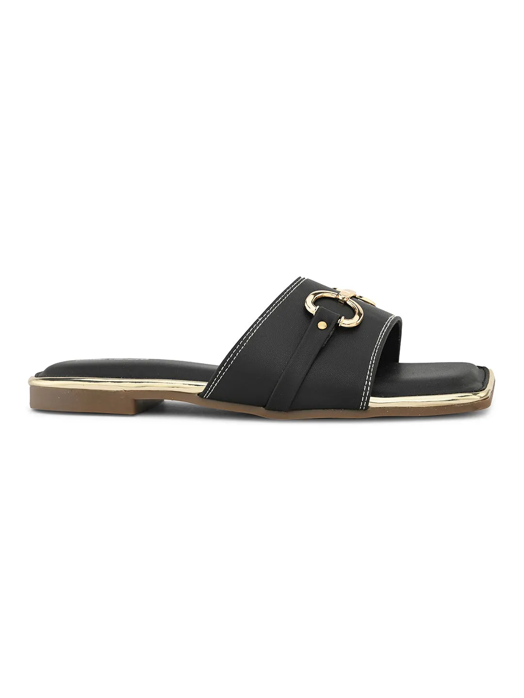 PELLE ALBERO Women Black Slip-On Flats Sandals