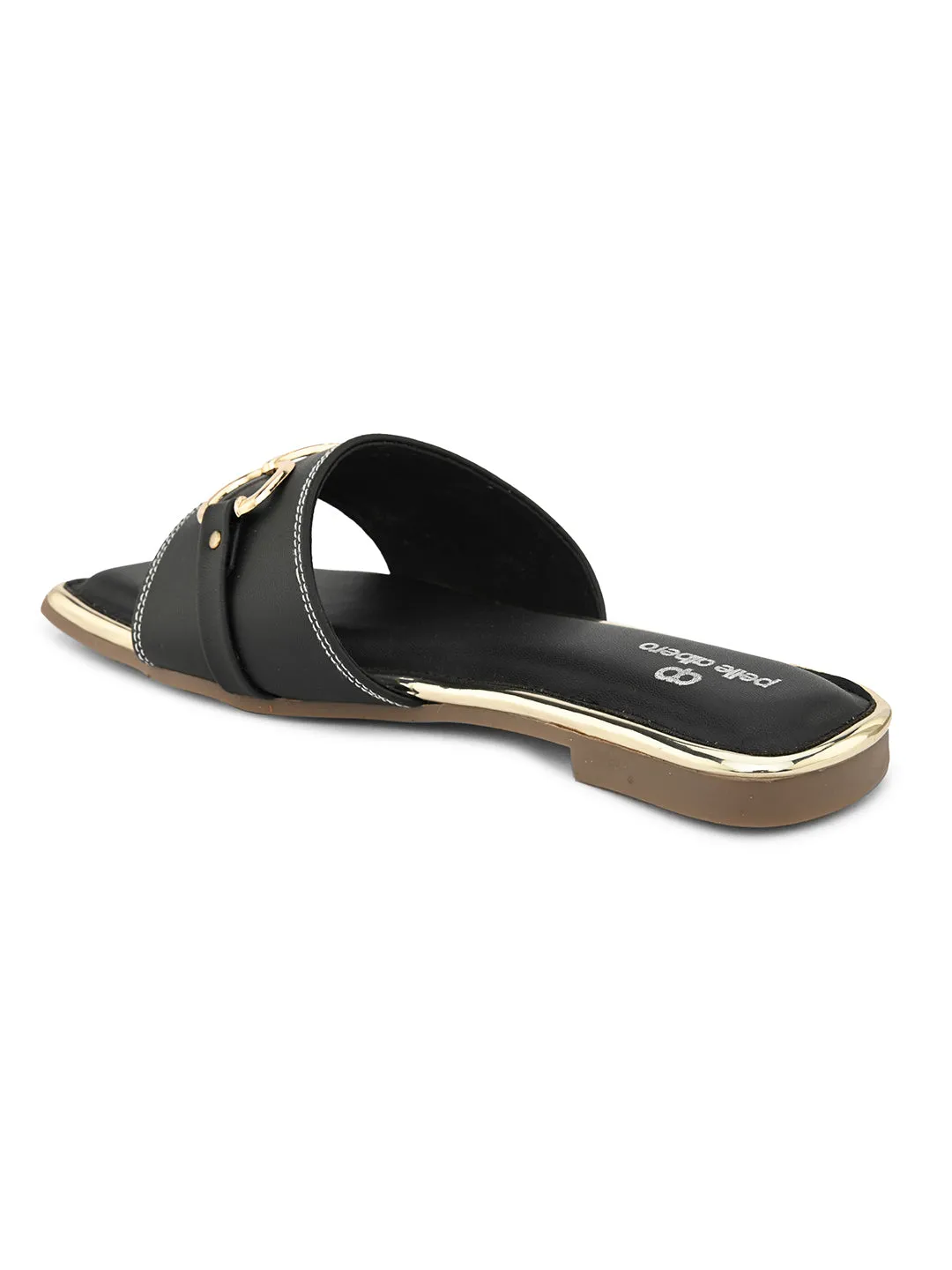 PELLE ALBERO Women Black Slip-On Flats Sandals