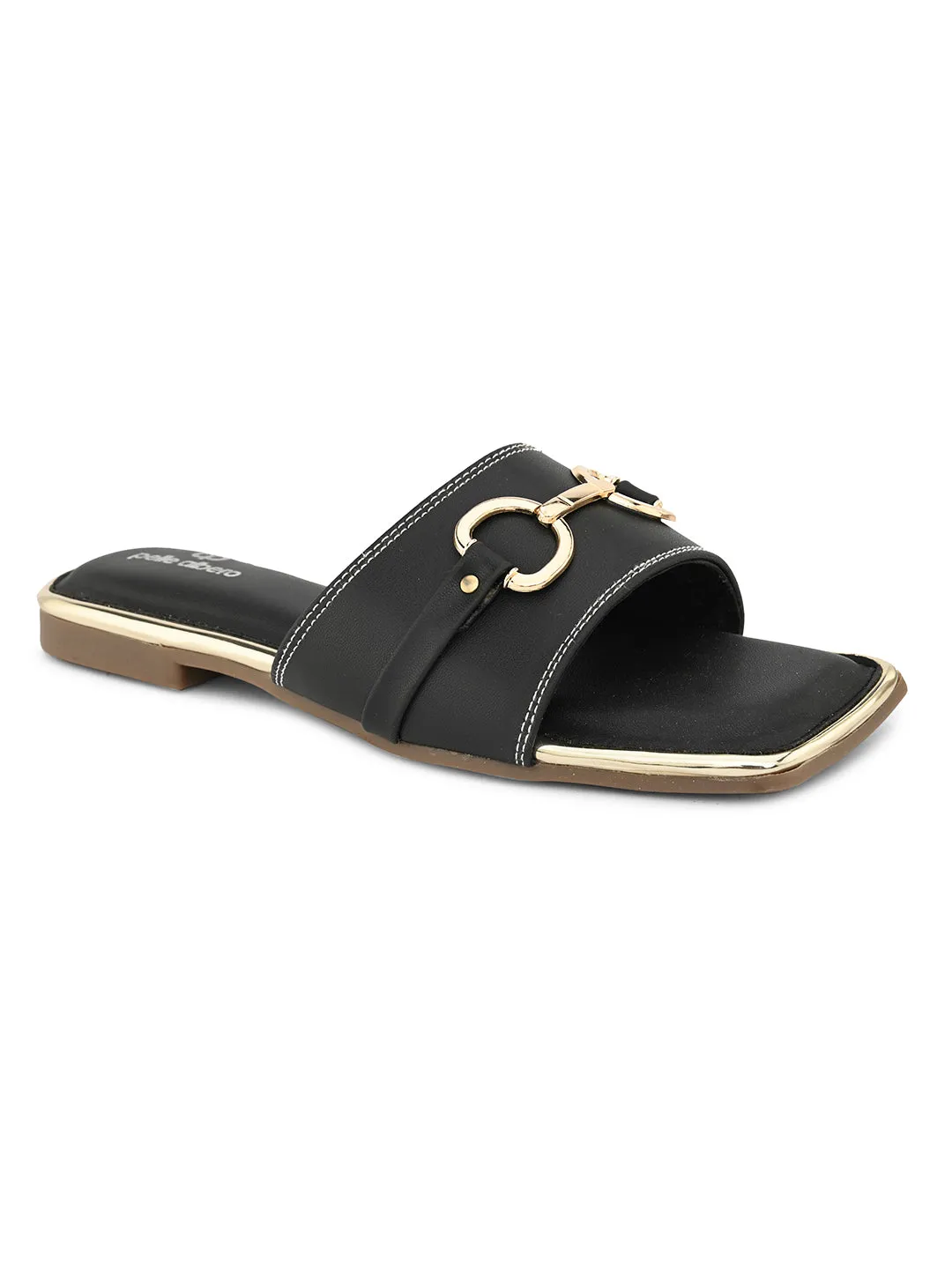 PELLE ALBERO Women Black Slip-On Flats Sandals