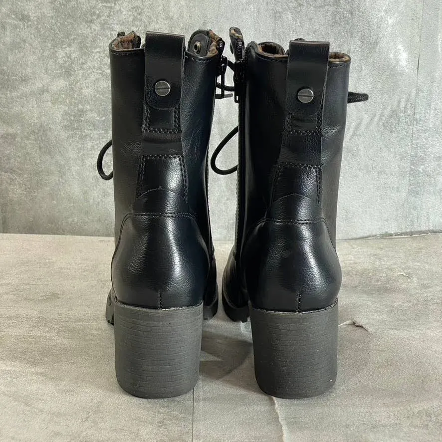 SUN STONE Women's Black Sloanie Block-Heel Lug Sole Side-Zip Hiker Boots SZ 7.5