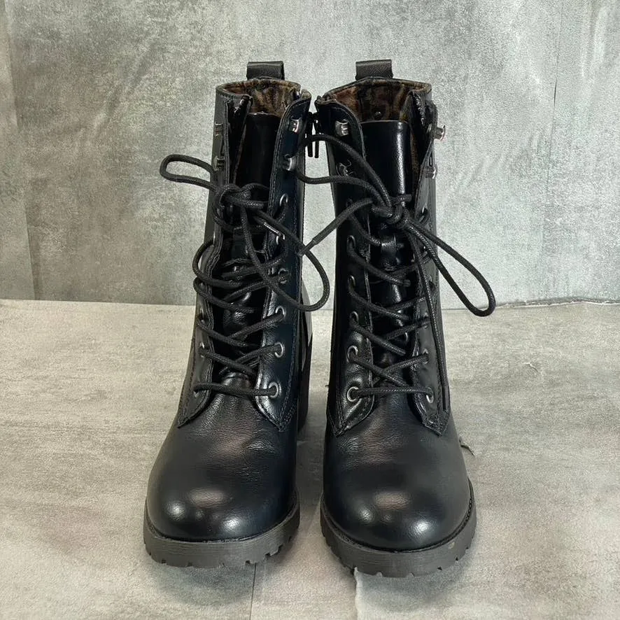 SUN STONE Women's Black Sloanie Block-Heel Lug Sole Side-Zip Hiker Boots SZ 7.5