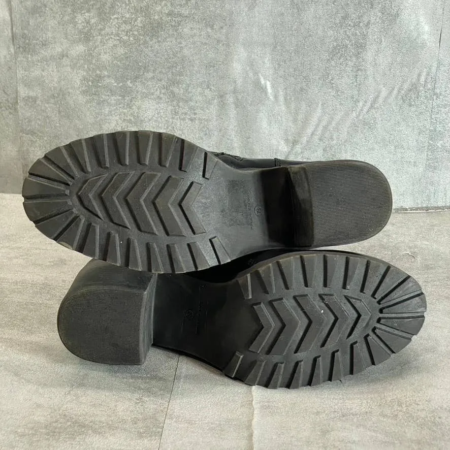 SUN STONE Women's Black Sloanie Block-Heel Lug Sole Side-Zip Hiker Boots SZ 7.5