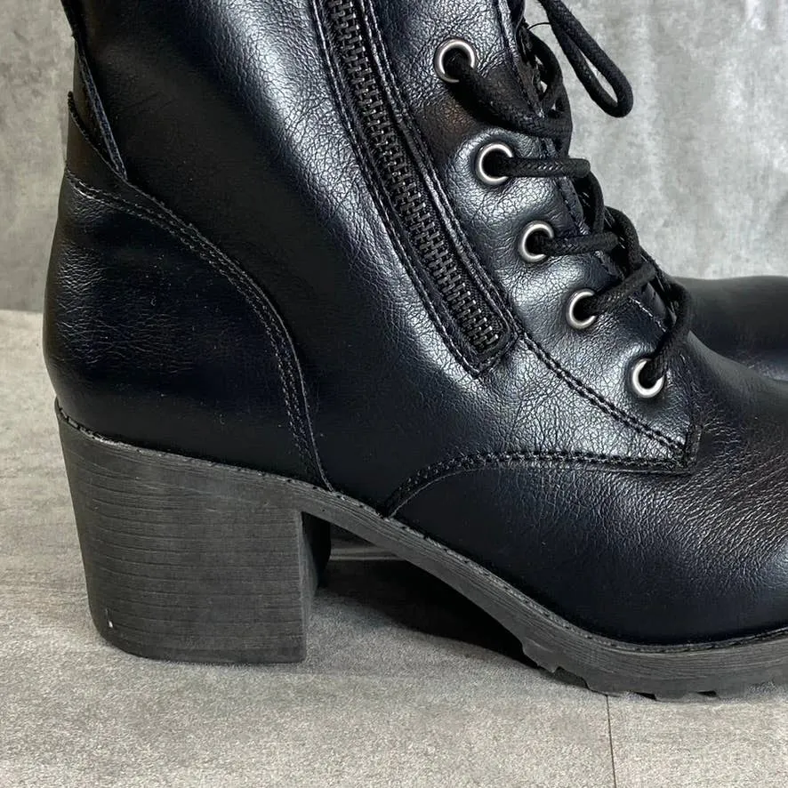 SUN STONE Women's Black Sloanie Block-Heel Lug Sole Side-Zip Hiker Boots SZ 7.5