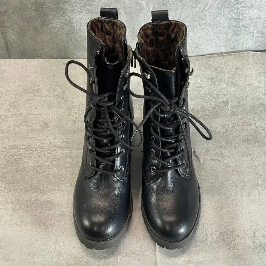 SUN STONE Women's Black Sloanie Block-Heel Lug Sole Side-Zip Hiker Boots SZ 7.5