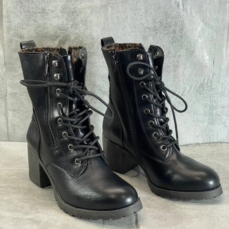 SUN STONE Women's Black Sloanie Block-Heel Lug Sole Side-Zip Hiker Boots SZ 7.5