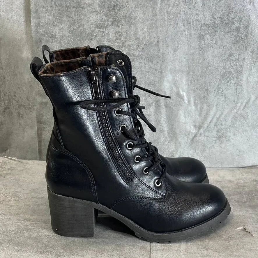 SUN STONE Women's Black Sloanie Block-Heel Lug Sole Side-Zip Hiker Boots SZ 7.5
