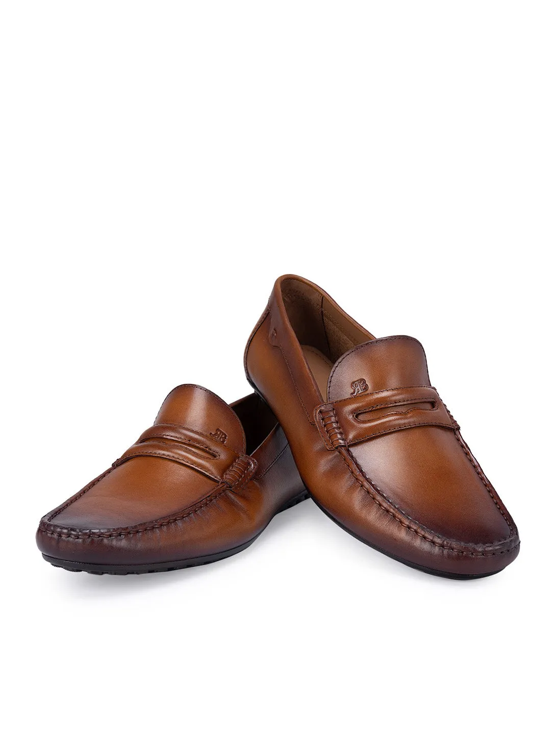 Tan Leather Moccasins With Panel
