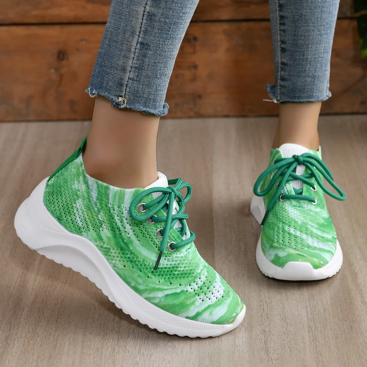 Tie Dye Print Lace-up Slip-On Breathable Trainers