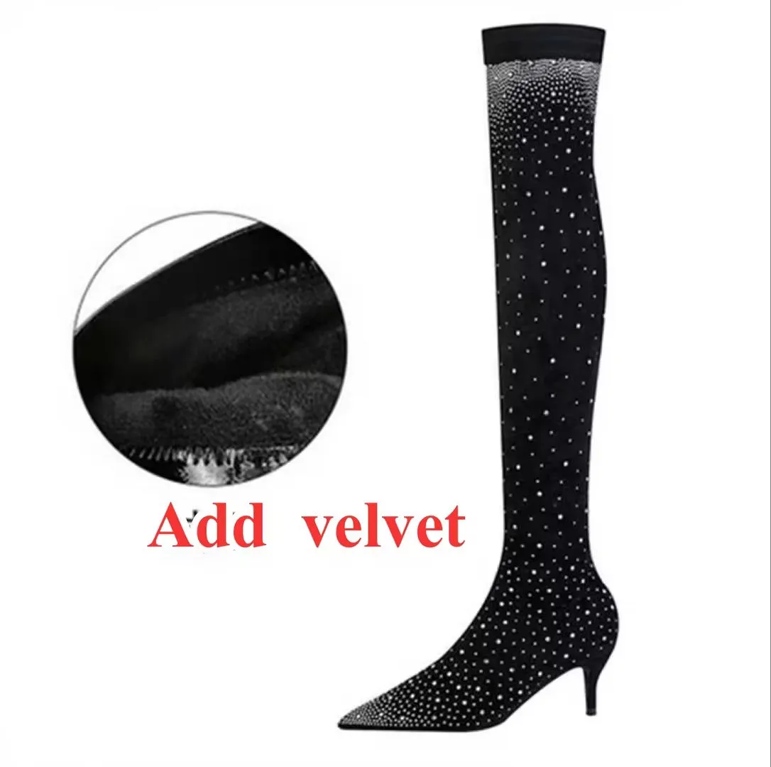 Tillbuy winter sexy suede knee high pointed boots