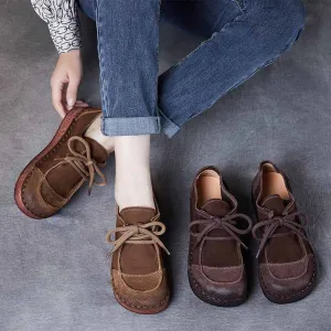 Women's Handcrafted Patchwork Leather Flat Lace-up Casual Comfort Shoes