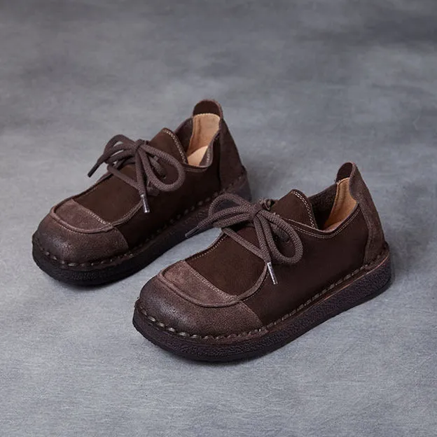 Women's Handcrafted Patchwork Leather Flat Lace-up Casual Comfort Shoes