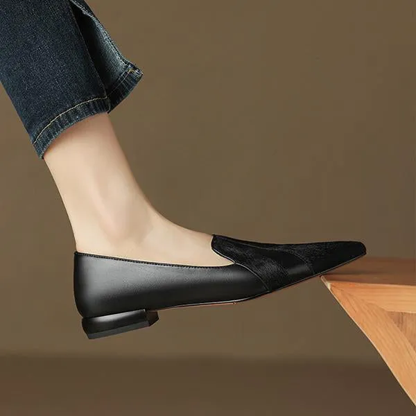 Women's Retro Pointed Toe Deep Mouth Flat Low Heels 91800058S