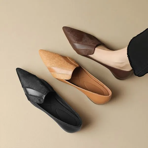Women's Retro Pointed Toe Deep Mouth Flat Low Heels 91800058S