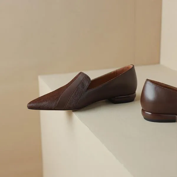 Women's Retro Pointed Toe Deep Mouth Flat Low Heels 91800058S