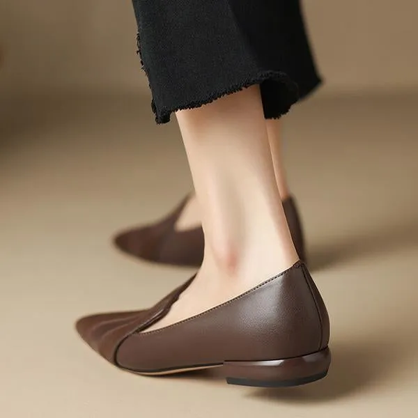 Women's Retro Pointed Toe Deep Mouth Flat Low Heels 91800058S