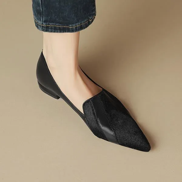 Women's Retro Pointed Toe Deep Mouth Flat Low Heels 91800058S