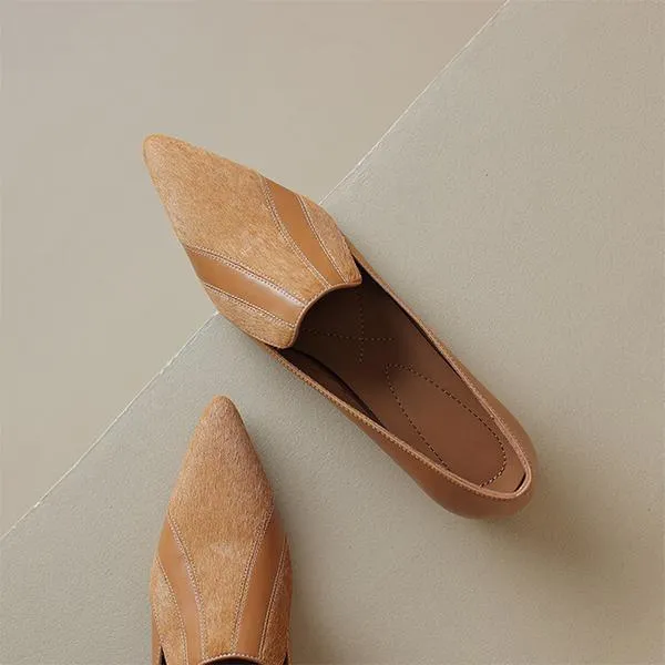 Women's Retro Pointed Toe Deep Mouth Flat Low Heels 91800058S