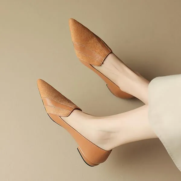 Women's Retro Pointed Toe Deep Mouth Flat Low Heels 91800058S
